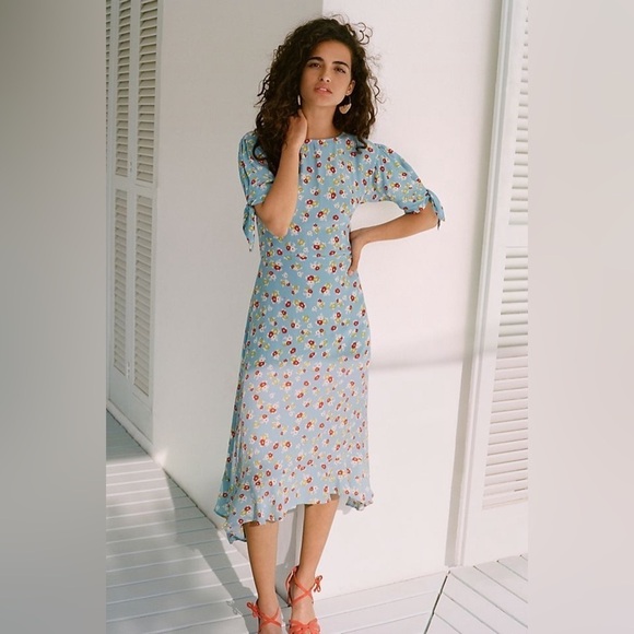 Anthropologie X Faithfull The Brand |  Erin Floral Ruffle Hem Midi Dress Size 6 - Picture 1 of 12
